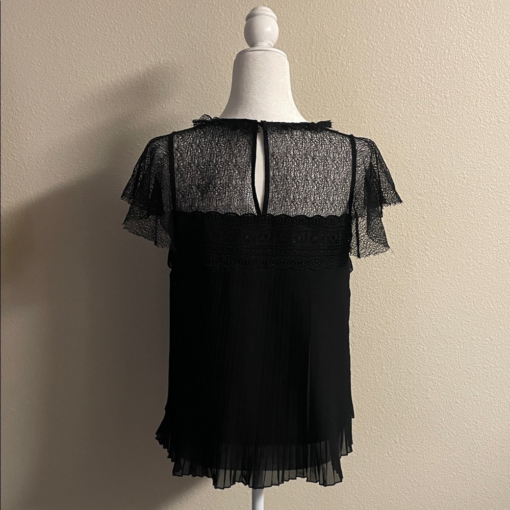 ZARA Black Lace Chiffon Ruffle Top | Coquette Gothic Sheer Blouse - Picture 6 of 8